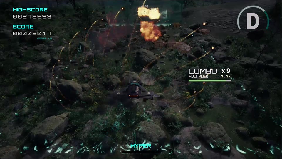 In-engine capture from Bloodline: bullet patterns fill the arena, screenshot 2.